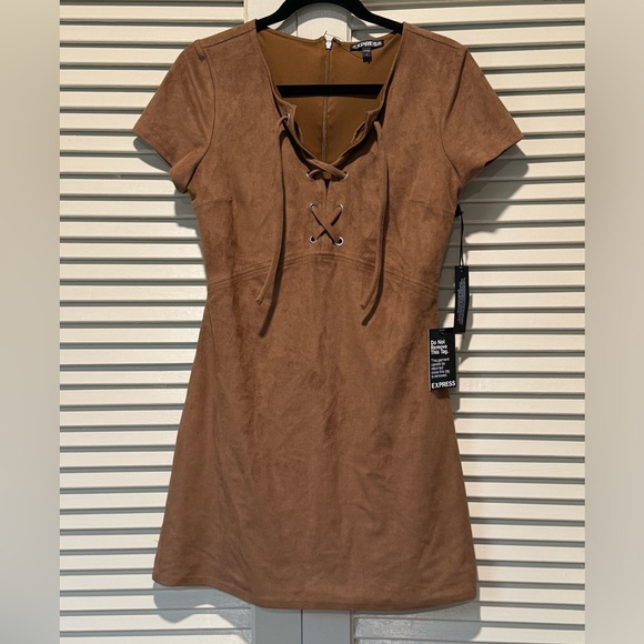 Express Dresses & Skirts - Express Women’s Brown Seude Mini Dress with tie up front size 6